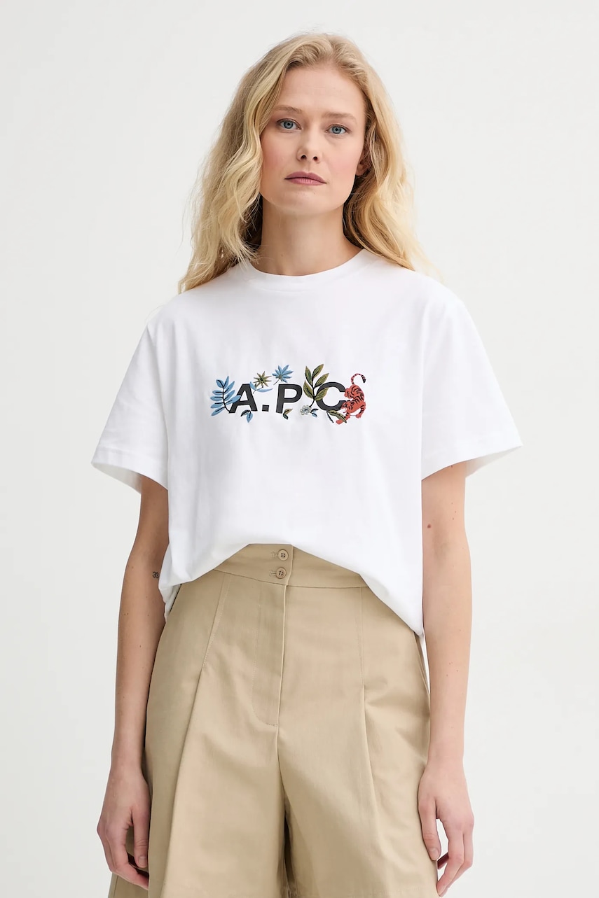 A.P.C. tricou din bumbac t-shirt auguste - GOTS femei, culoarea alb, COBQX.M26497