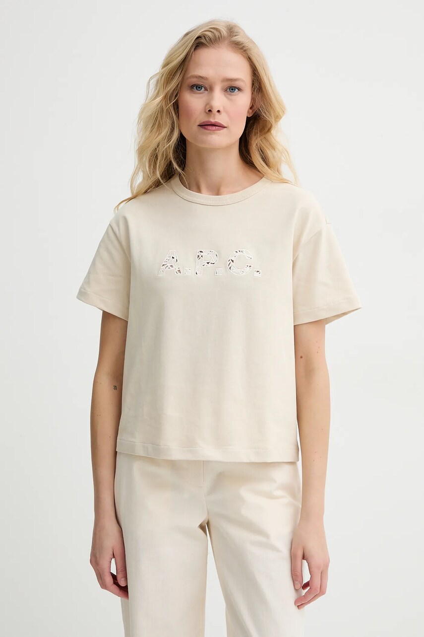 A.P.C. tricou din bumbac annie - GOTS femei, culoarea bej, COHBQ.F26495