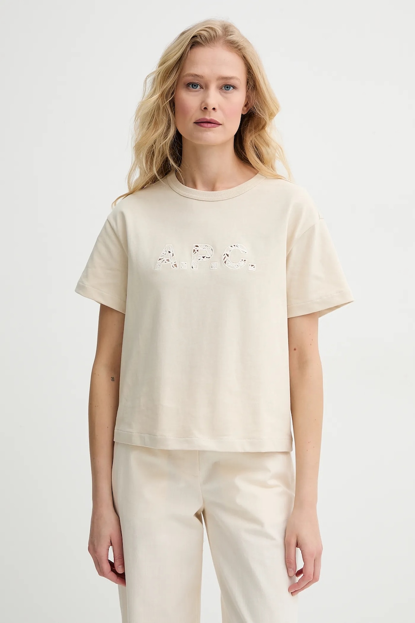 A.P.C. tricou din bumbac annie - GOTS femei, culoarea bej, COHBQ.F26495