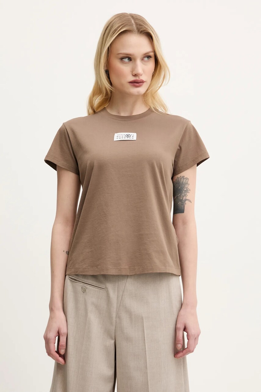 Levně Bavlněné tričko MM6 Maison Margiela hnědá barva, S52GC0326