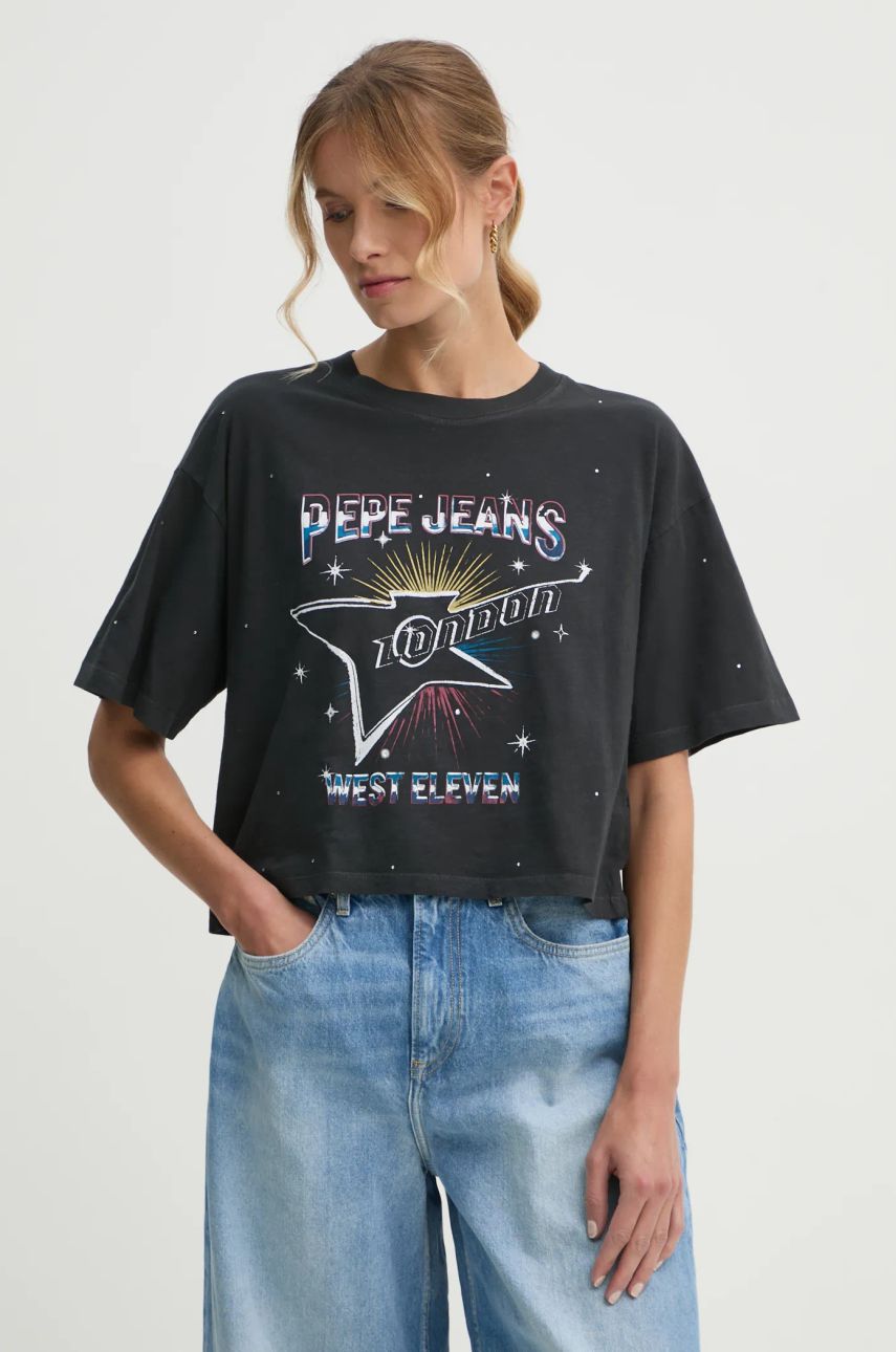 Pepe Jeans tricou din bumbac LOUISE femei, culoarea negru, PL505991