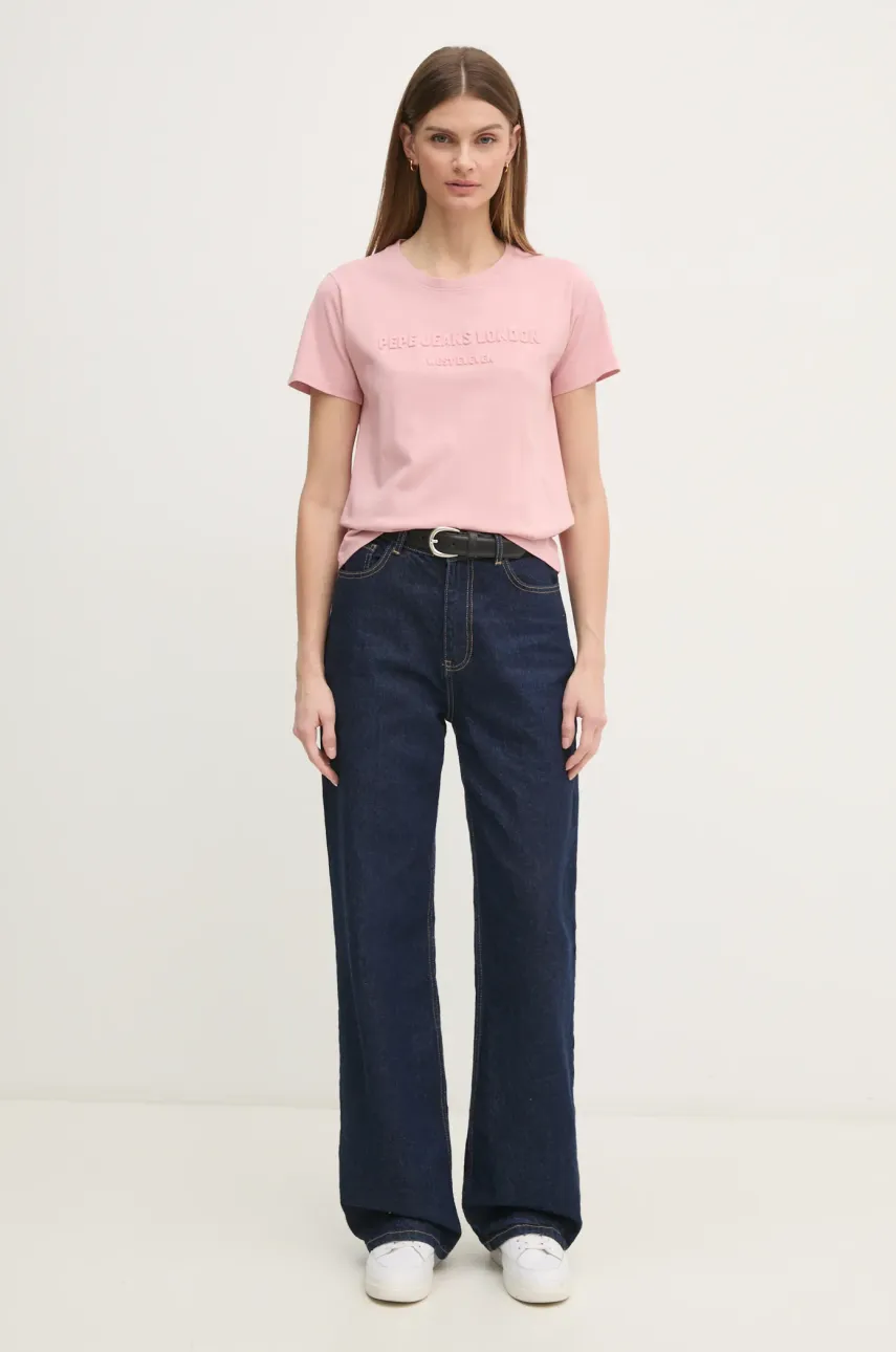 Хлопковая футболка Pepe Jeans LORETTA женская цвет розовый PL505994 Хлопковая футболка Pepe Jeans LORETTA женская цвет розовый PL505994