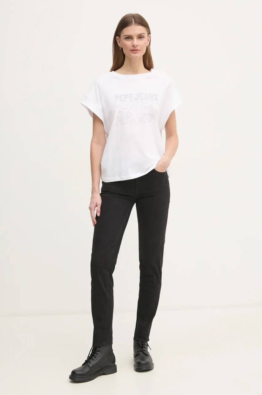 Хлопковая футболка Pepe Jeans LIRA женская цвет белый PL505996 Хлопковая футболка Pepe Jeans LIRA женская цвет белый PL505996