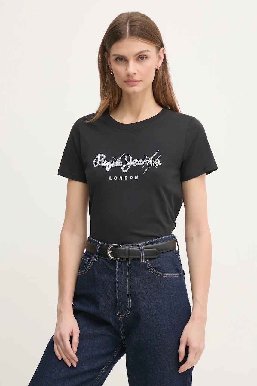 Pepe Jeans tricou din bumbac LETICIA femei, culoarea negru, PL505997