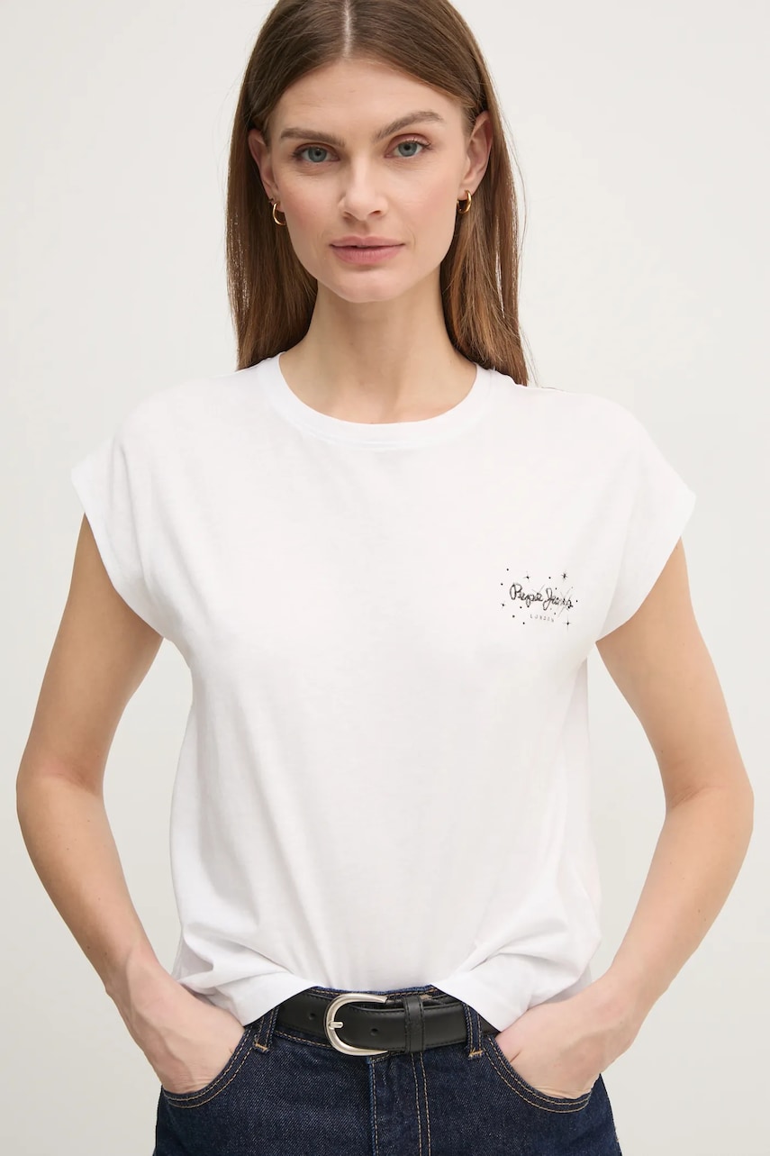 Pepe Jeans tricou din bumbac LORENA femei, culoarea alb, PL505998
