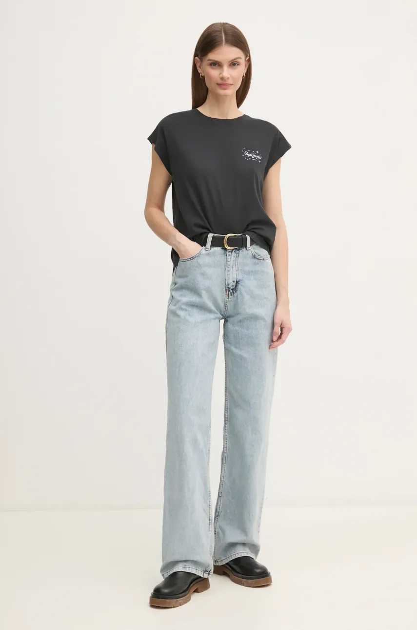 Хлопковая футболка Pepe Jeans LORENA женская цвет чёрный PL505998 Хлопковая футболка Pepe Jeans LORENA женская цвет чёрный PL505998