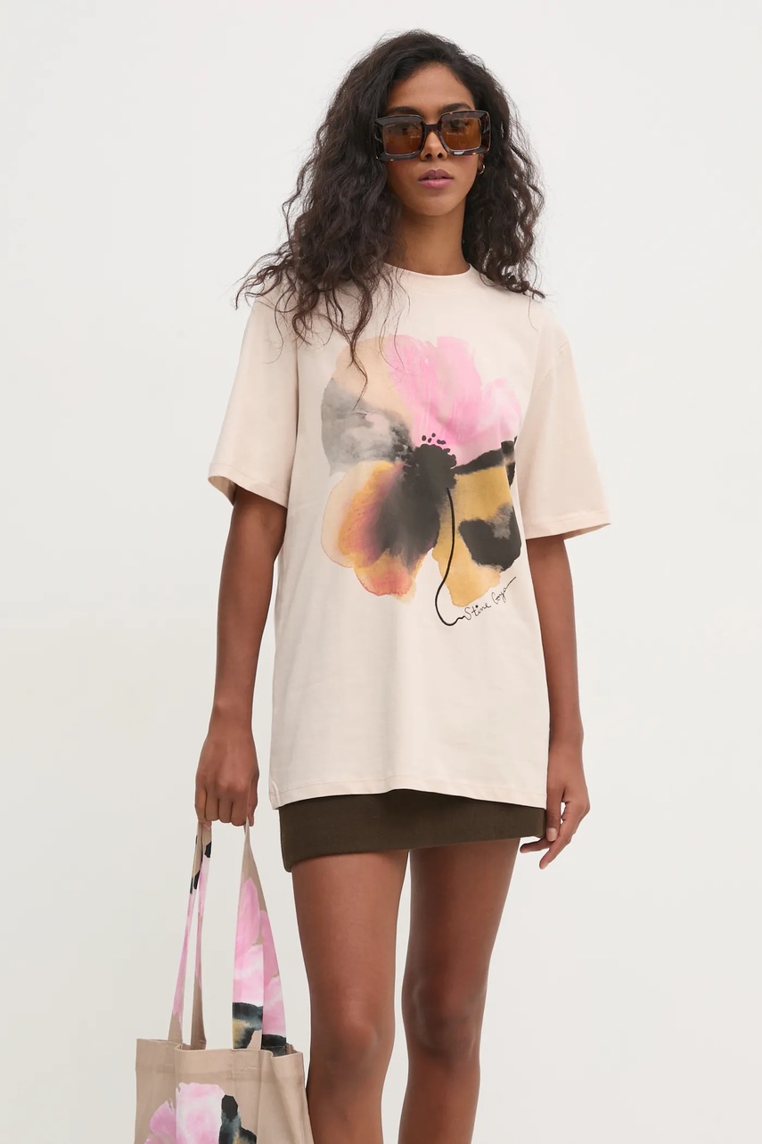 Stine Goya tricou din bumbac femei, culoarea bej, SG-PS25-T009-2243