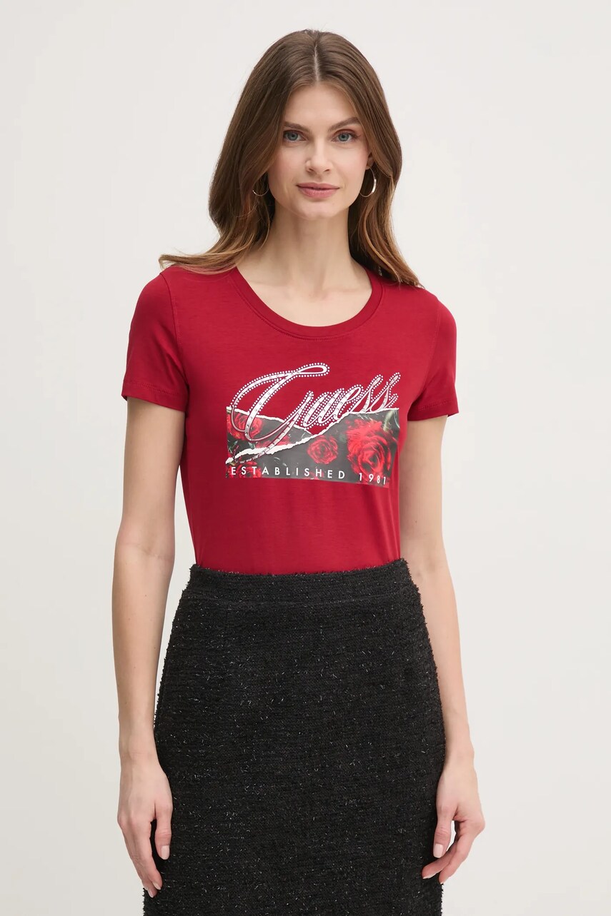 Levně Tričko Guess vínová barva, W5RI03 J1314