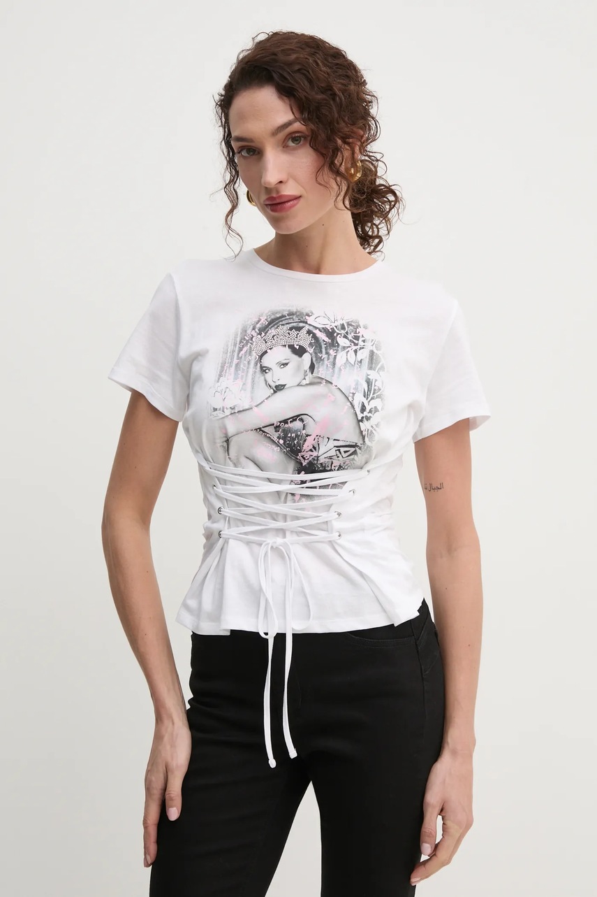 

Памучна тениска Guess в бяло W5RI32 K9RM1, Бял