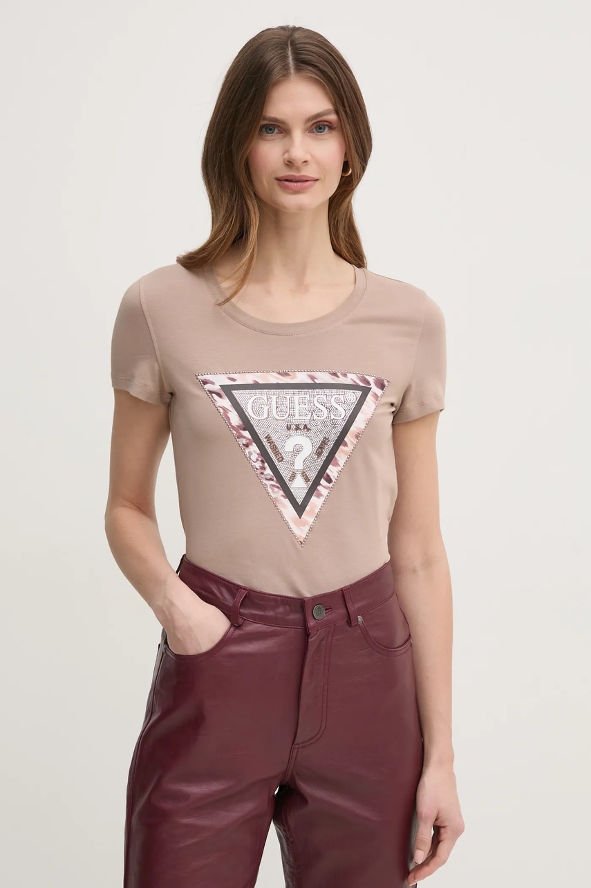 Guess t-shirt női, barna, W5RI22 J1314 termék 2. képe