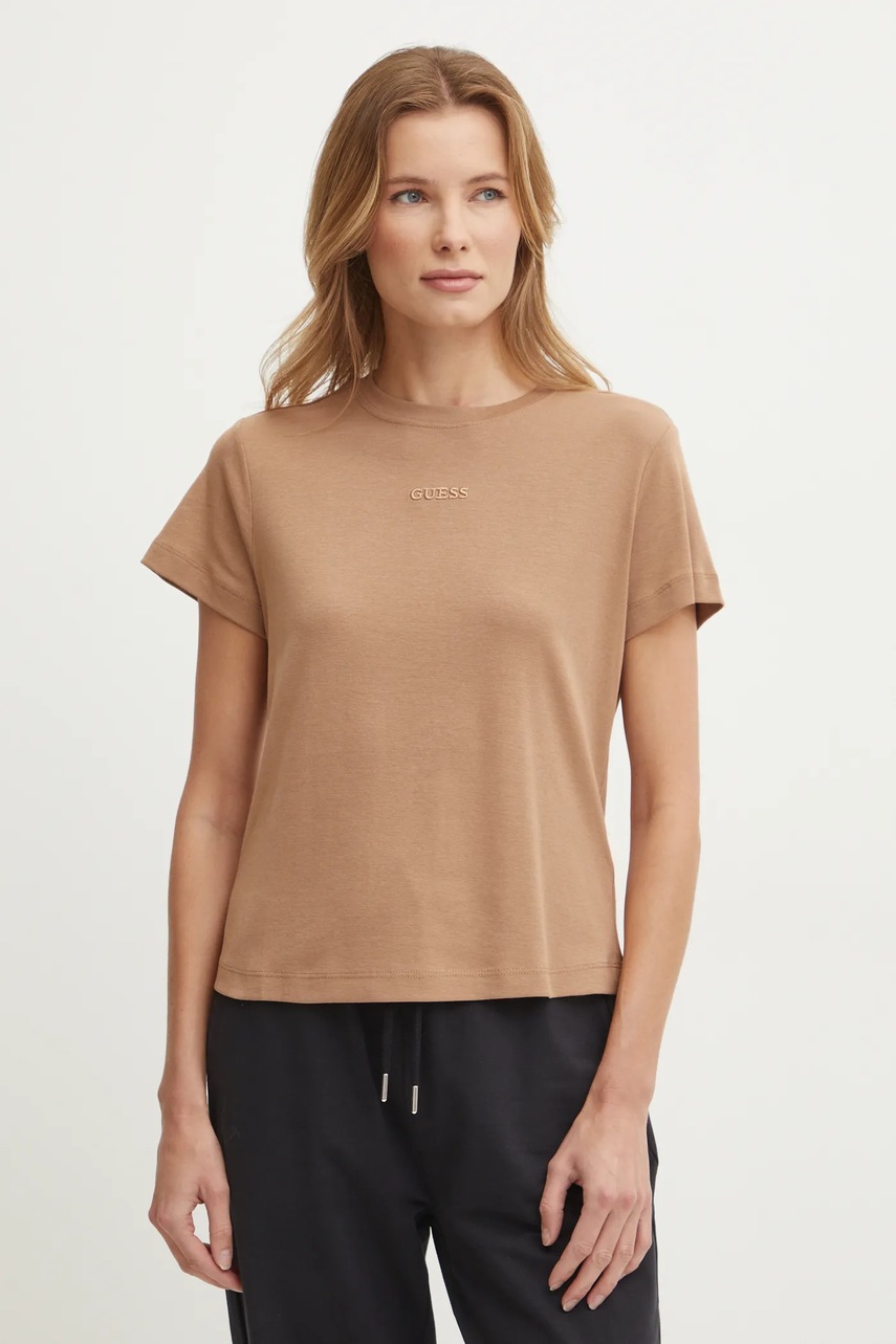

Памучна тениска Guess GELSEY в кафяво V5RI14 KCOI1, Кафяв