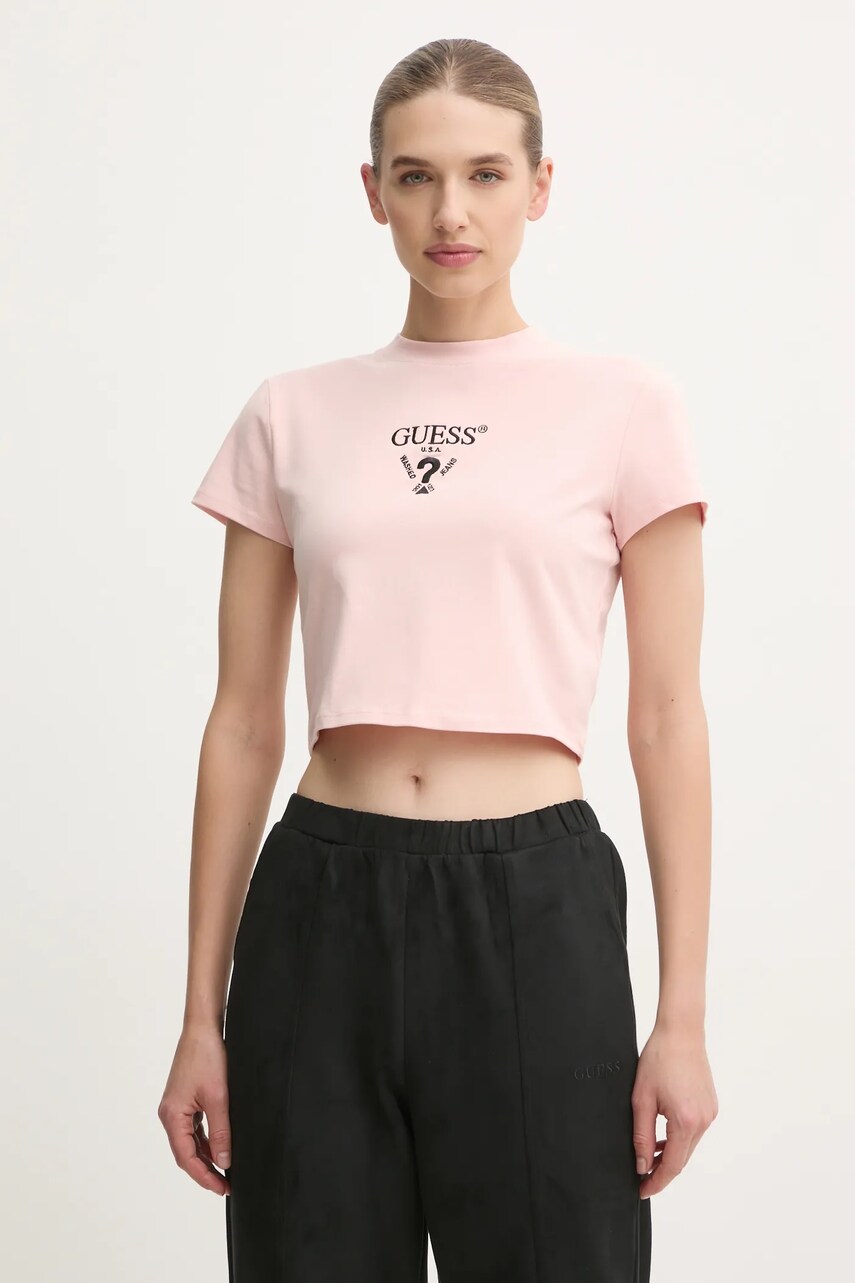 Levně Tričko Guess COLETTE růžová barva, V4YI20 KCDH1