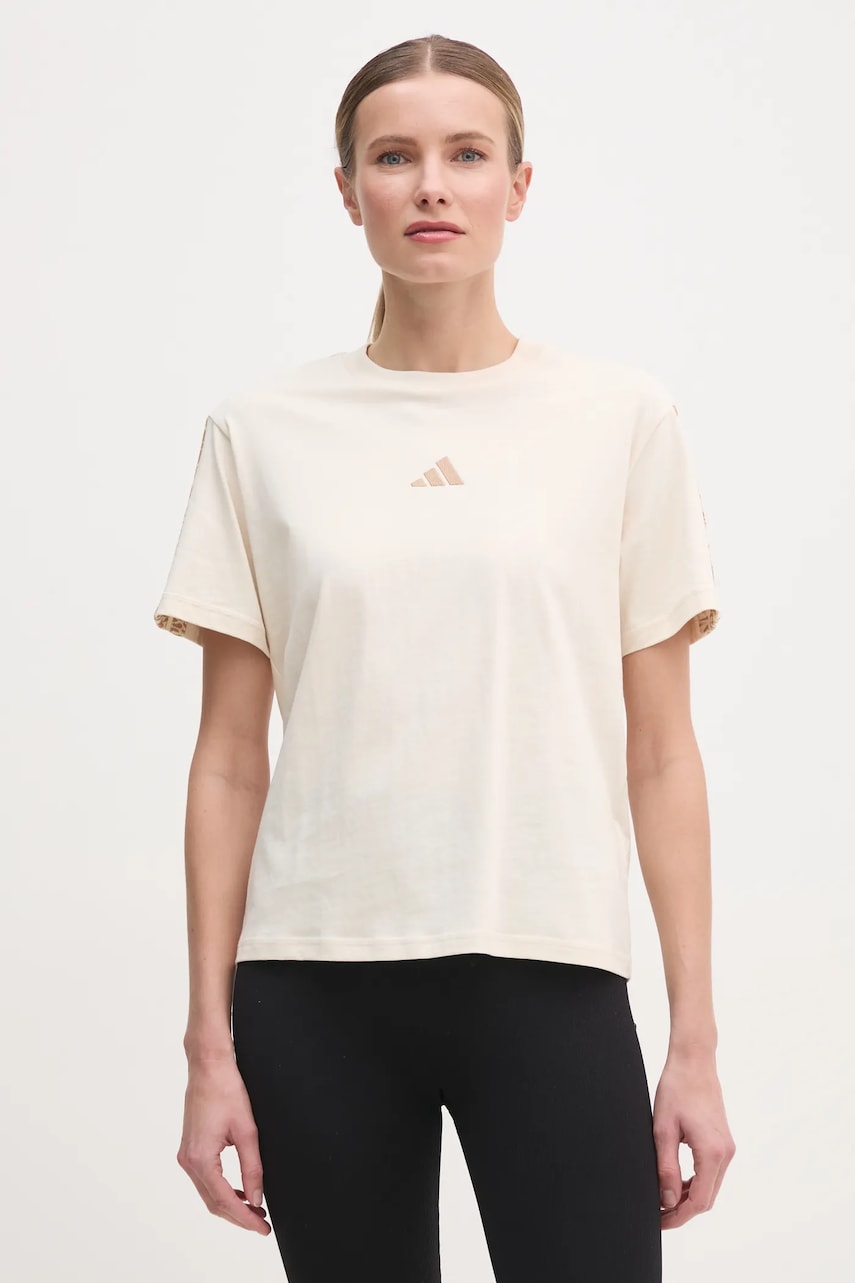 adidas tricou din bumbac Essentials Animal femei, culoarea bej, JM1744 adidas tricou din bumbac Essentials Animal femei, culoarea bej, JM1744