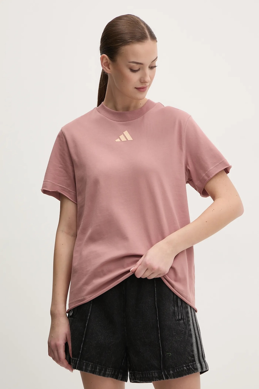 adidas tricou din bumbac ALL SZN Graphic femei, culoarea roz, JN7385 adidas tricou din bumbac ALL SZN Graphic femei, culoarea roz, JN7385