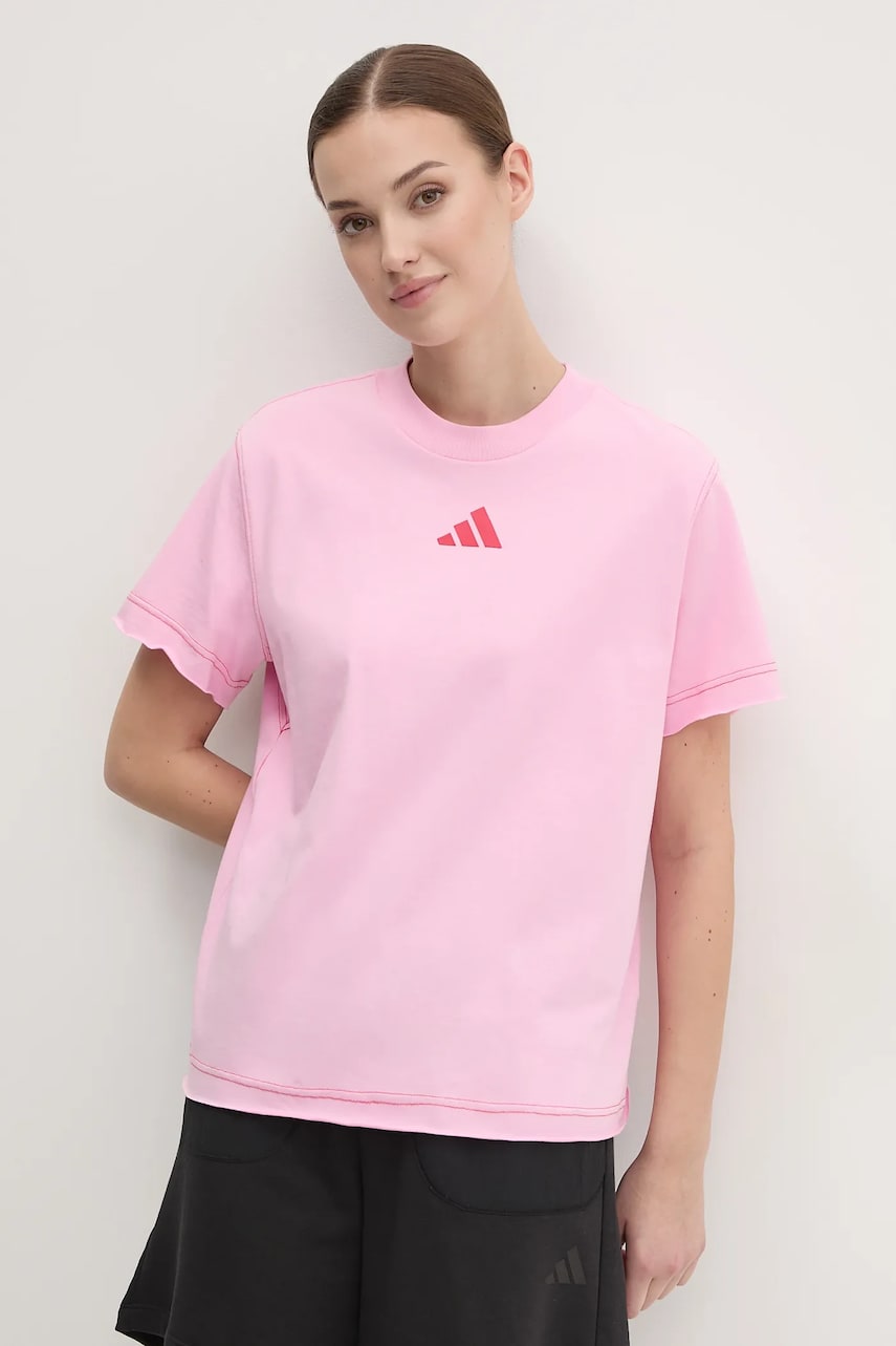 adidas tricou din bumbac ALL SZN Graphic femei, culoarea roz, JN7386 adidas tricou din bumbac ALL SZN Graphic femei, culoarea roz, JN7386