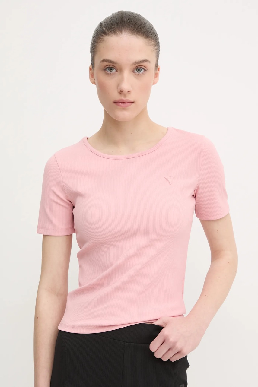 Μπλουζάκι Guess STEFFI χρώμα: ροζ, V5RI04 KCLH0 φωτογραφία