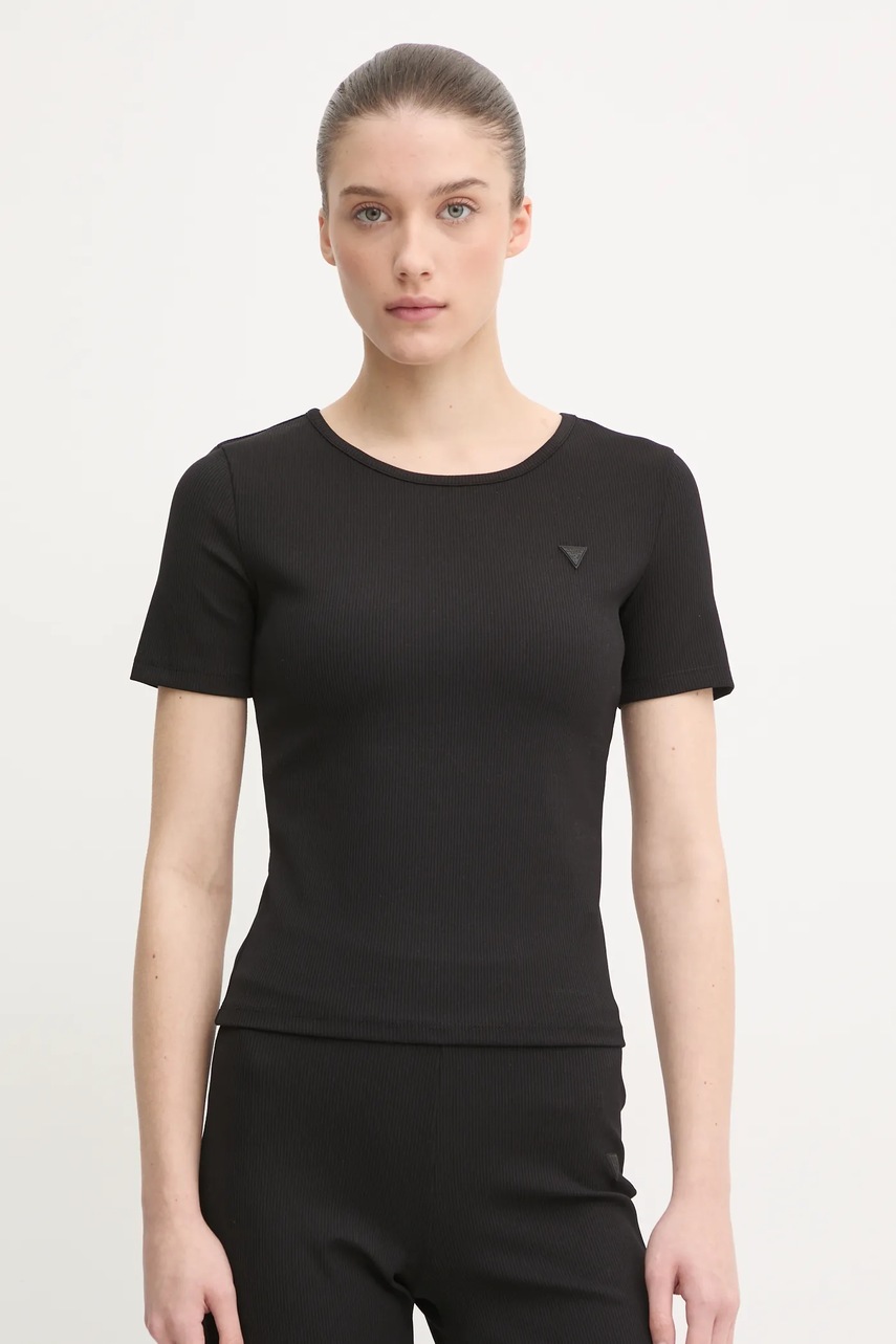 Μπλουζάκι Guess STEFFI χρώμα: μαύρο, V5RI04 KCLH0 φωτογραφία