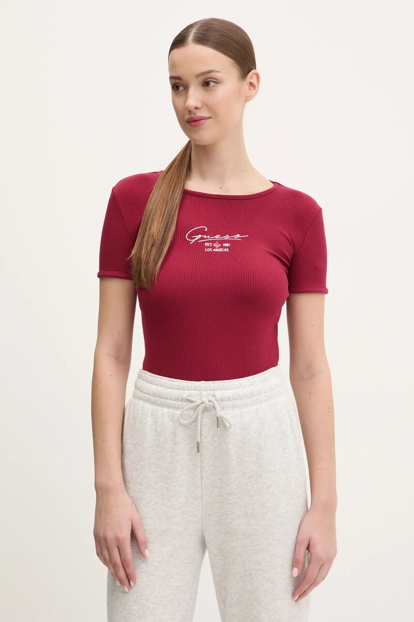 Levně Tričko Guess SUZANNE vínová barva, V5RP00 KBCO2