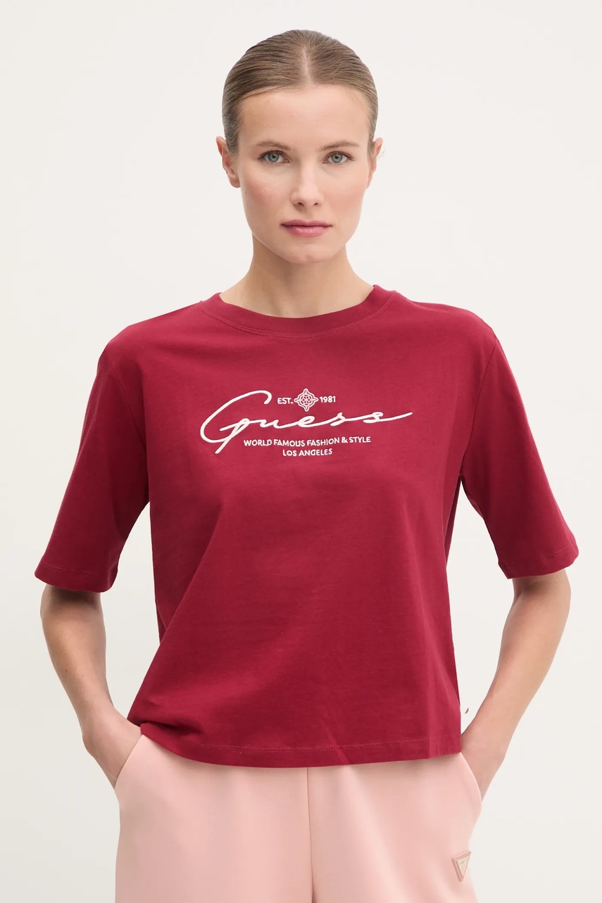 

Памучна тениска Guess в бордо V5RI12 I3Z14