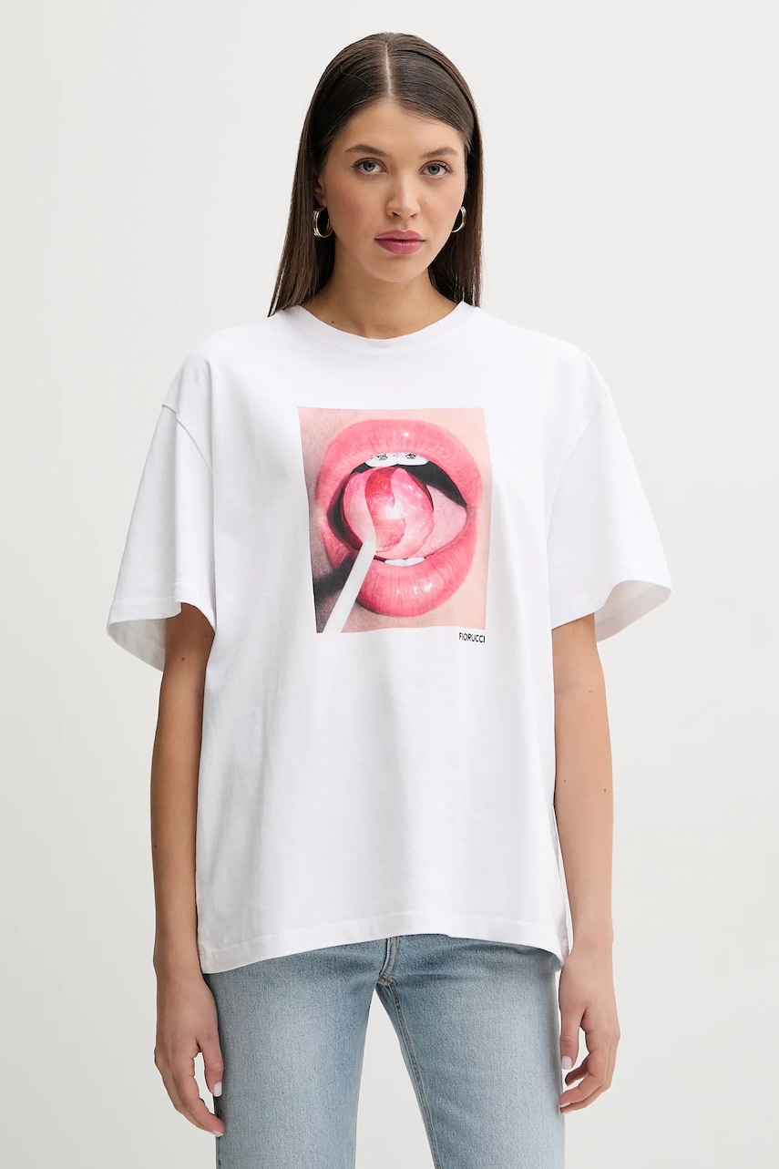 Fiorucci tricou din bumbac Lollipop Mouth Print Boxy T-Shirt femei, culoarea alb, U02SPTSH103CJ01WH09 Fiorucci tricou din bumbac Lollipop Mouth Print Boxy T-Shirt femei, culoarea alb, U02SPTSH103CJ01WH09