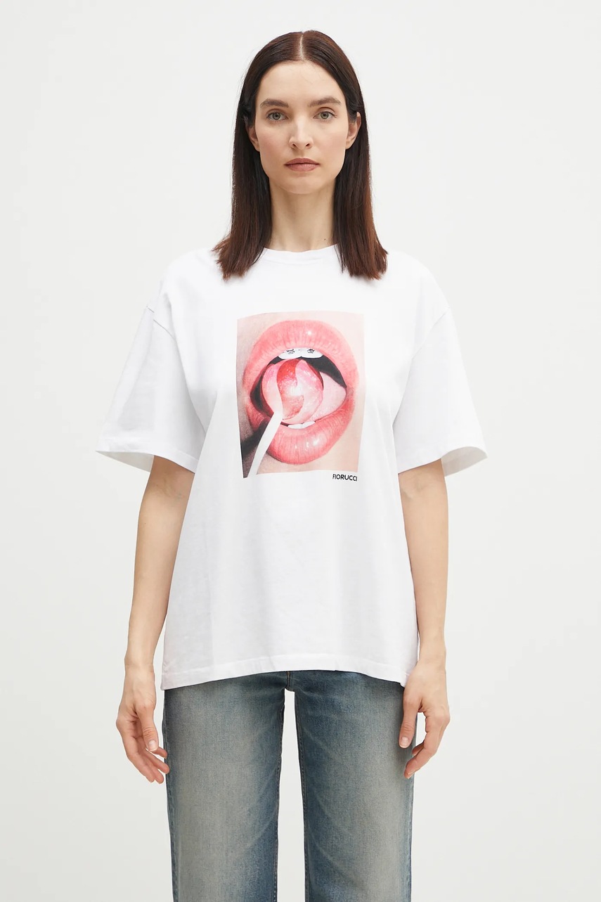 Bavlněné tričko Fiorucci Lollipop Mouth Print Boxy T-Shirt bílá barva, U02SPTSH103CJ01WH09