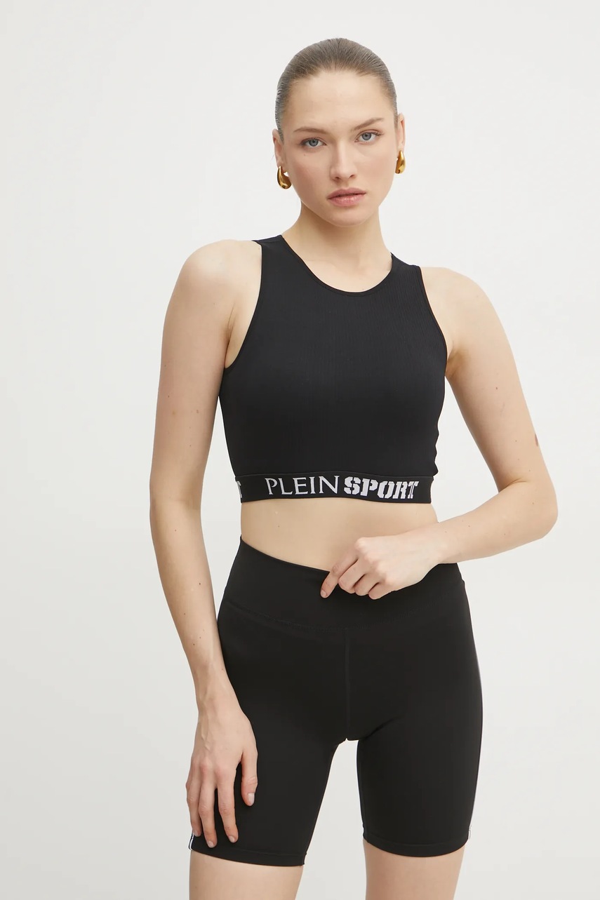 Top PLEIN SPORT χρώμα: μαύρο, SAEC WJU0084 STE003N φωτογραφία