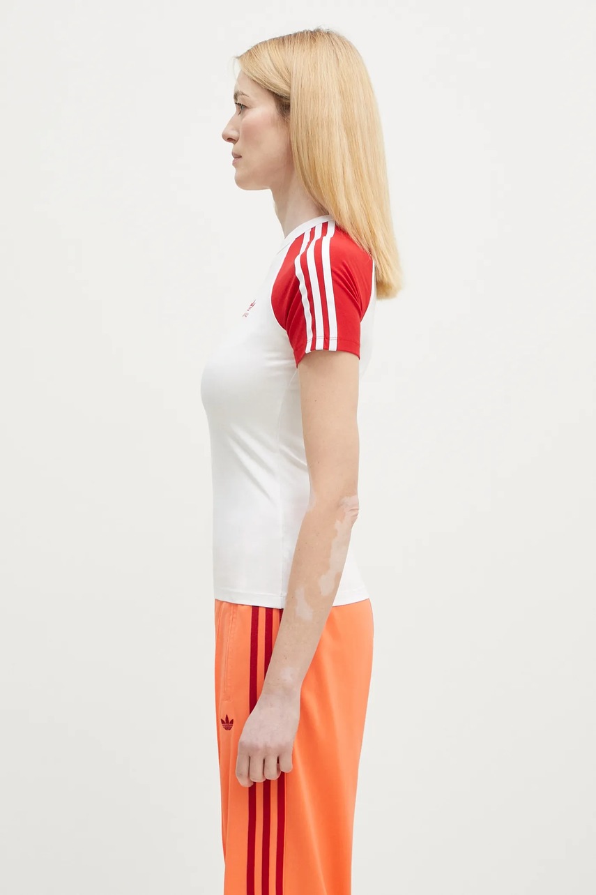Βαμβακερό μπλουζάκι adidas Originals Adicolor 3 Stripe Raglan Slim Tee γυναικείο, χρώμα: άσπρο, JD0835 φωτογραφία
