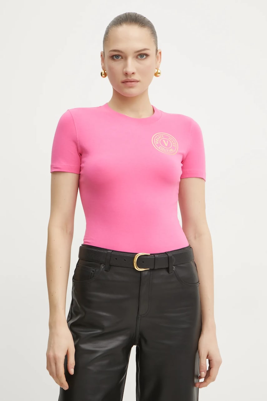 Levně Tričko Versace Jeans Couture růžová barva, 78HAHT00 CJ03T