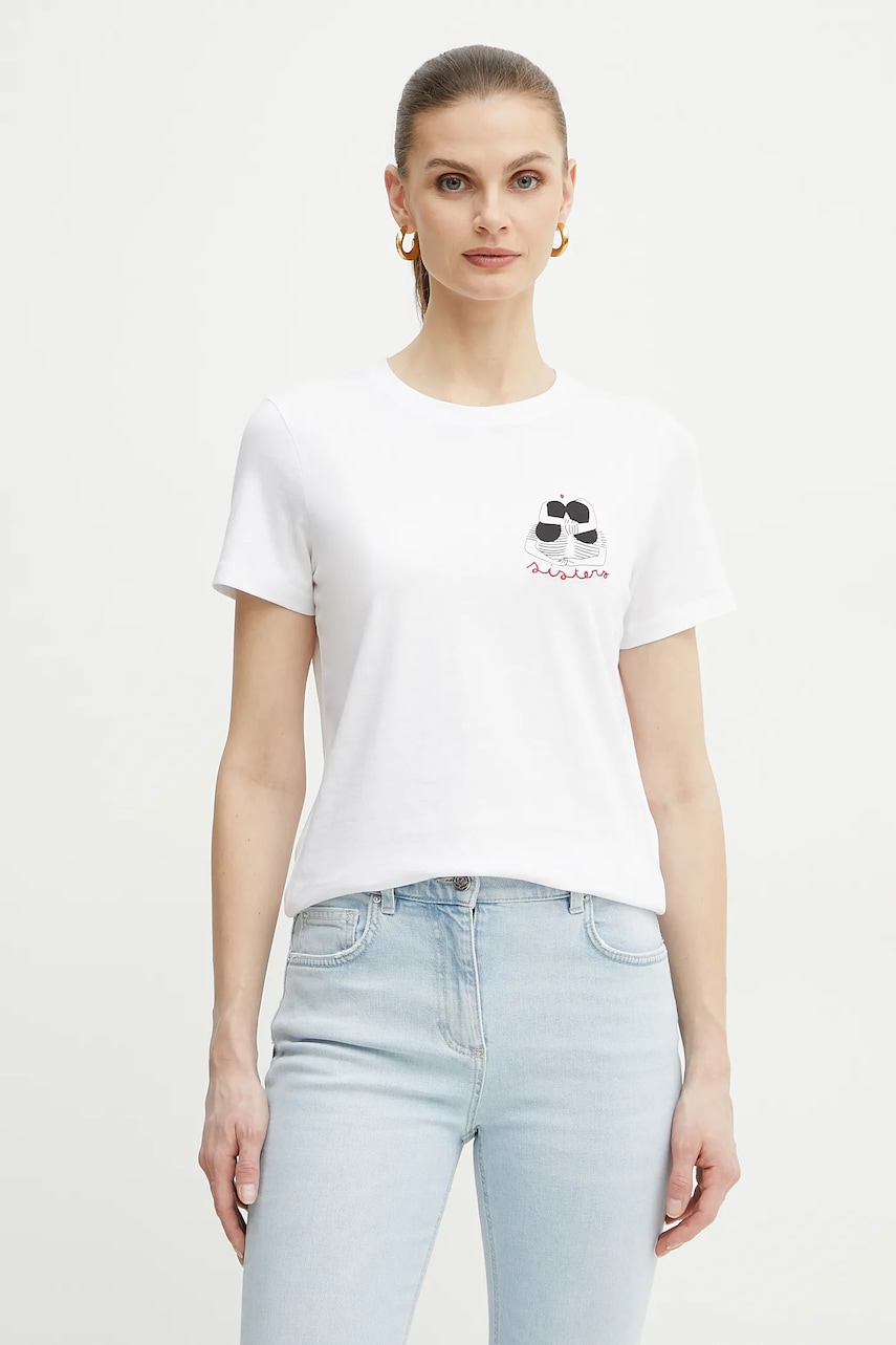Marella tricou din bumbac CAUCASO femei, culoarea alb, 2513971054200 Marella tricou din bumbac CAUCASO femei, culoarea alb, 2513971054200