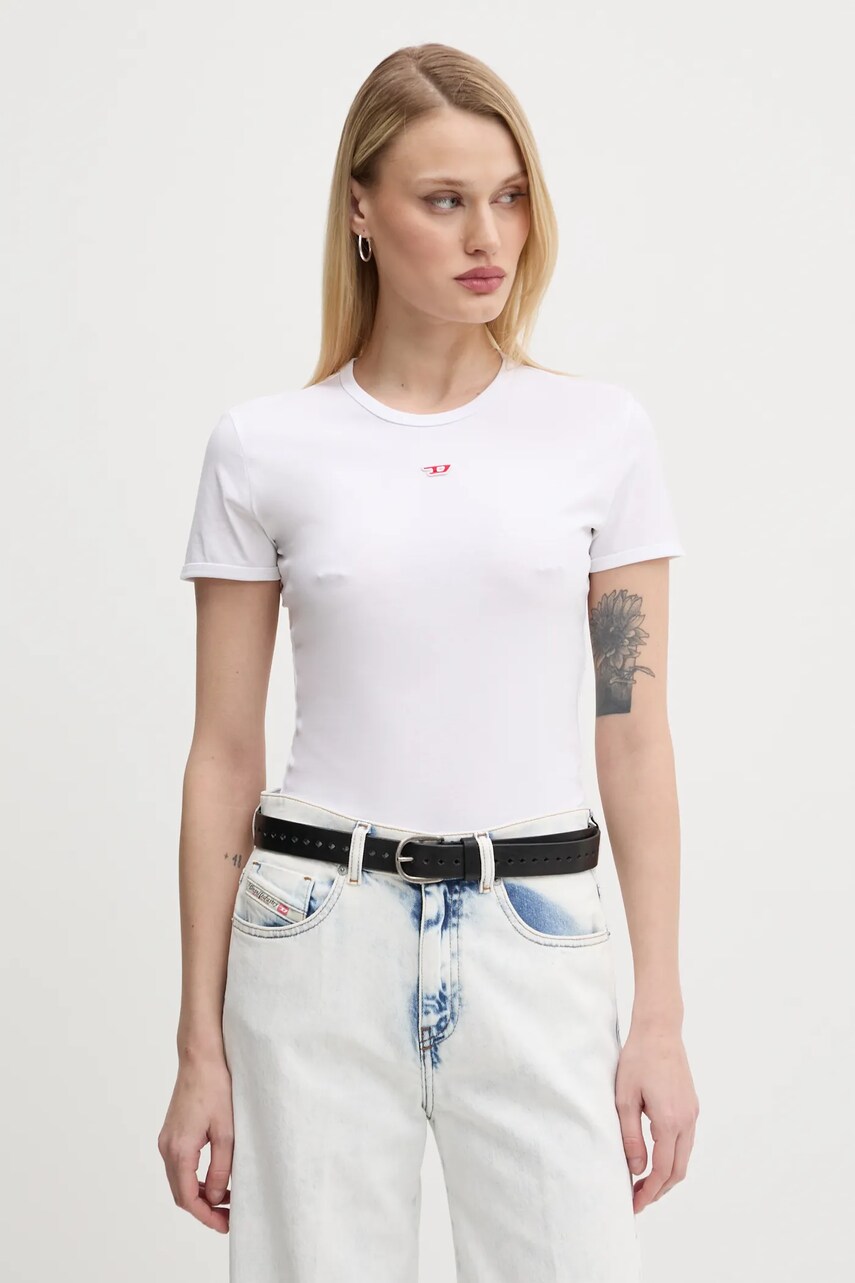Diesel tricou din bumbac T-UNCUTIE-LONG-D T-SHIRT femei, culoarea alb, A14962.0GRAI