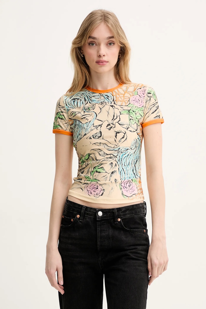 Diesel tricou T-UNCUTIE-LONG-Q2 T-SHIRT femei, culoarea bej, A16636.0KNAU