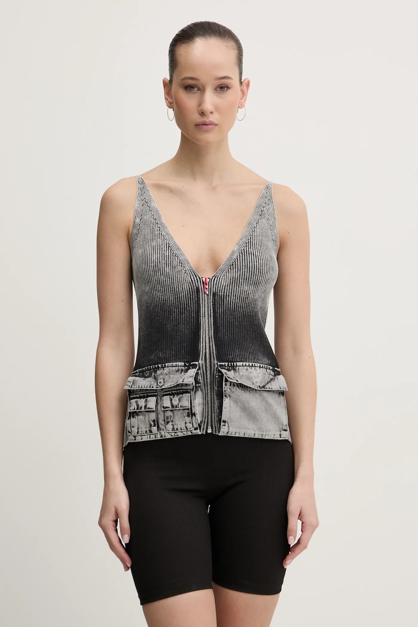 Diesel bluza din bumbac M-MELLY KNITWEAR femei, culoarea gri, neted, A16896.0QMAN Diesel bluza din bumbac M-MELLY KNITWEAR femei, culoarea gri, neted, A16896.0QMAN