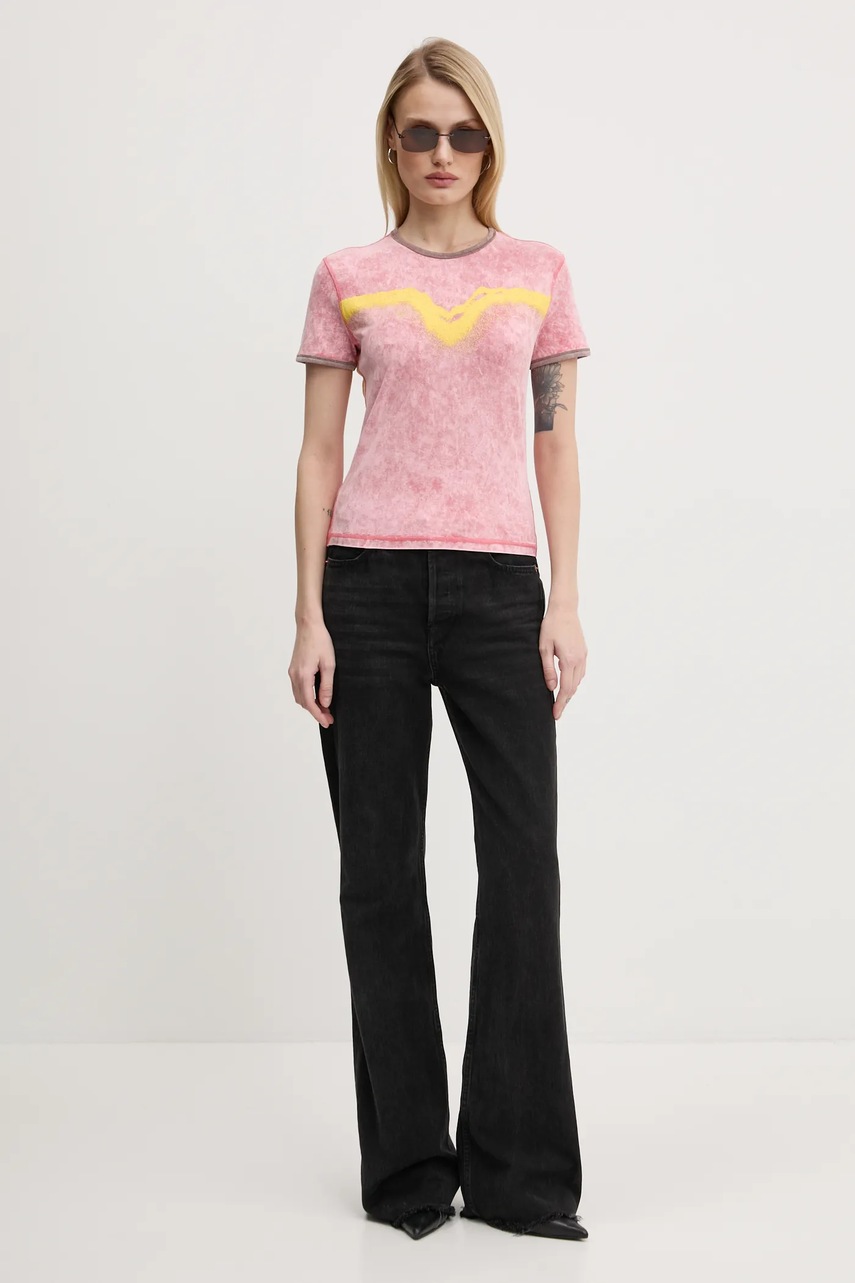 Μπλουζάκι Diesel T-UNCUTIE-LONG-Q3 T-SHIRT χρώμα: ροζ, A17316.0SLBB φωτογραφία