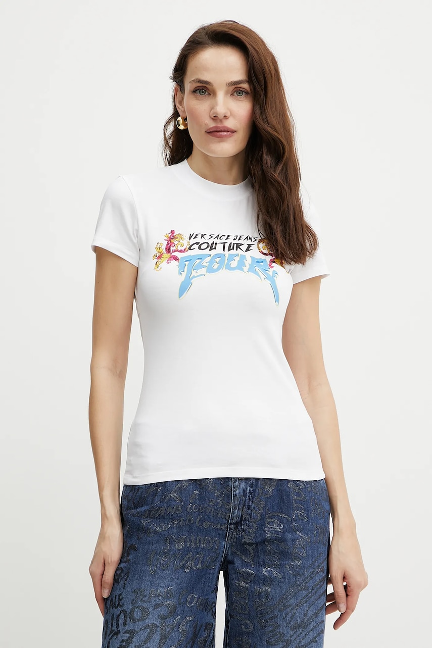 Versace Jeans Couture tricou culoarea alb, 78HAH606 J0035
