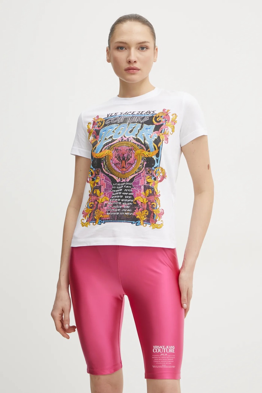 Levně Bavlněné tričko Versace Jeans Couture bílá barva, 78HAHC03 CJ01C