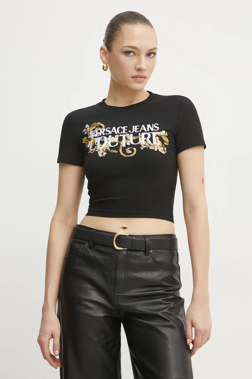 Versace Jeans Couture tricou femei, culoarea negru, 78HAHC05 CJ02C