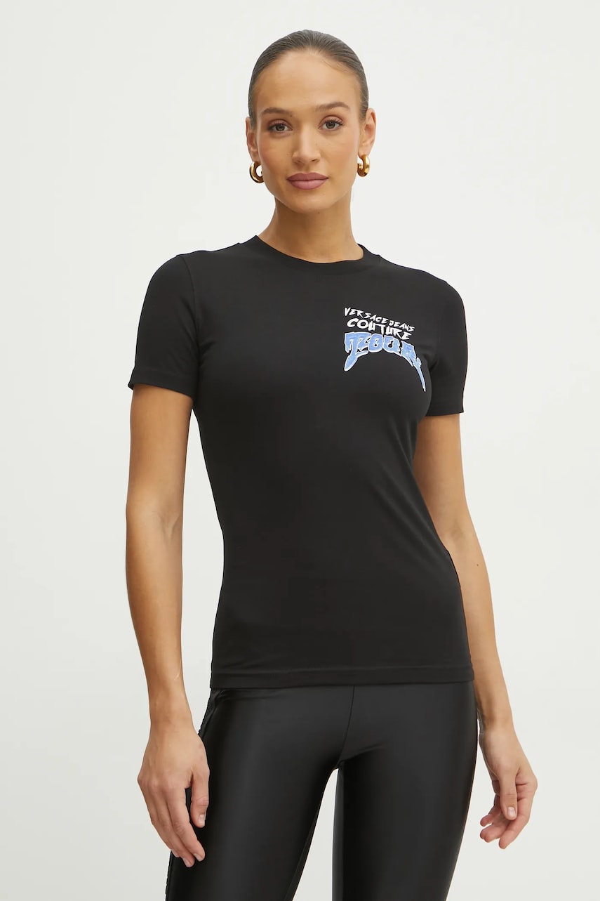 Versace Jeans Couture tricou femei, culoarea negru, 78HAHC07 CJ02C