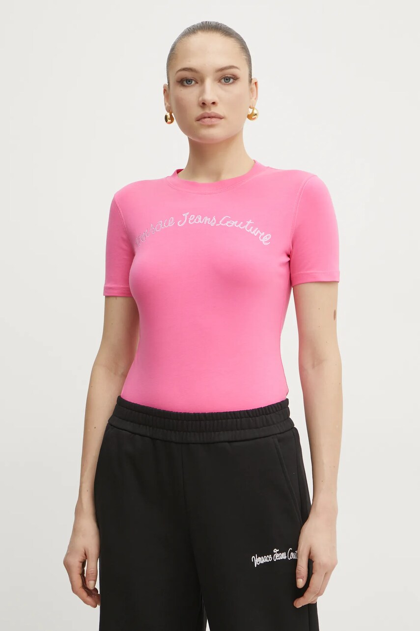 Versace Jeans Couture tricou femei, culoarea roz, 78HAHC08 CJ02C