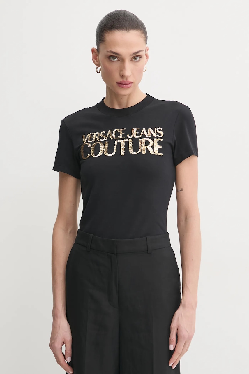 Versace Jeans Couture tricou femei, culoarea negru, 78HAHE00 CJ02E