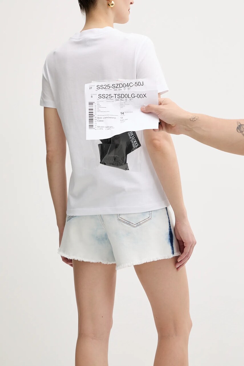 Versace Jeans Couture tricou din bumbac femei, culoarea alb, 78HAHE05 CJ00E