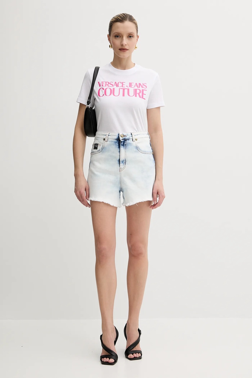 Хлопковая футболка Versace Jeans Couture женский цвет белый 78HAHE05 CJ00E