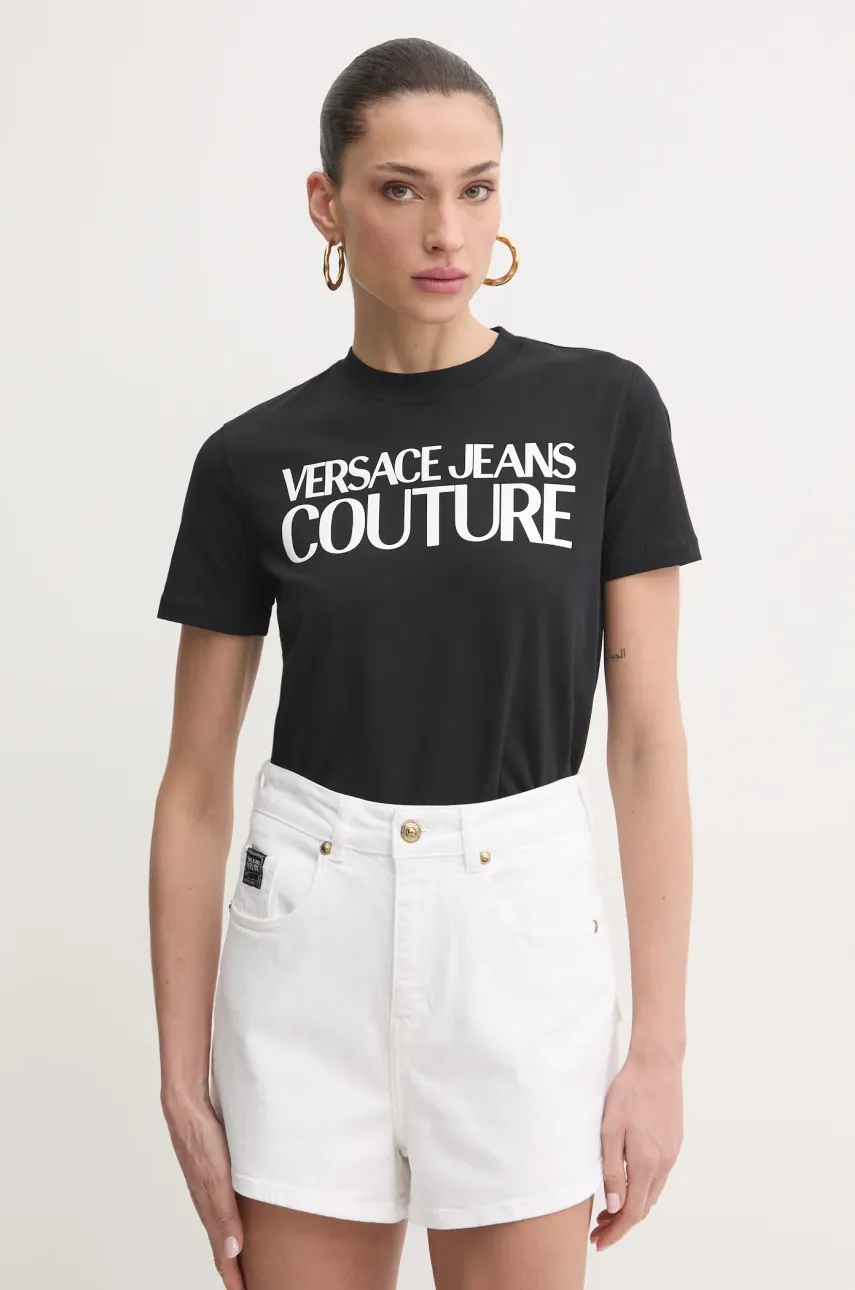 Versace Jeans Couture tricou din bumbac femei, culoarea negru, 78HAHE05 CJ00E