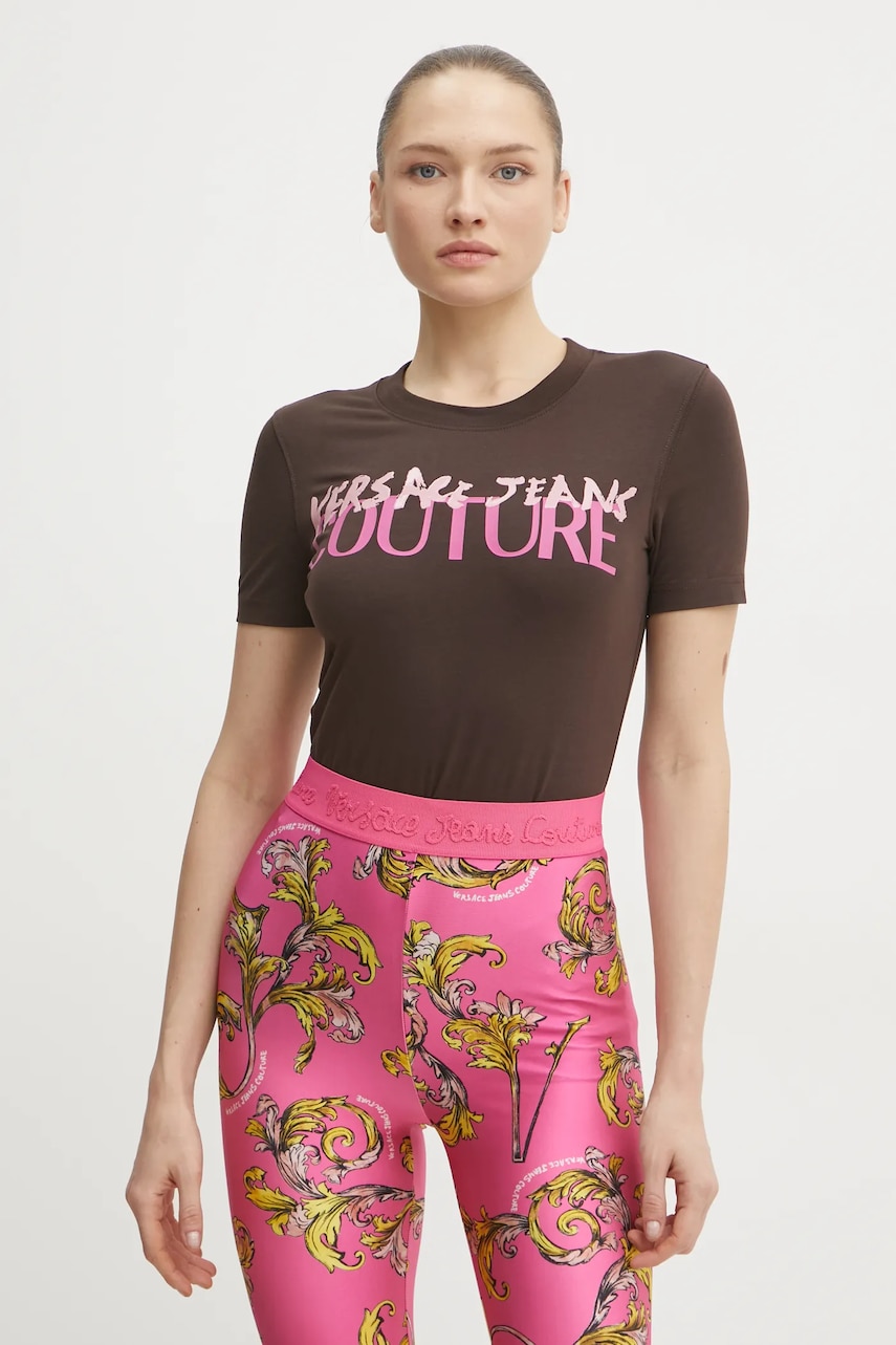 Versace Jeans Couture tricou femei, culoarea maro, 78HAHE06 CJ02E