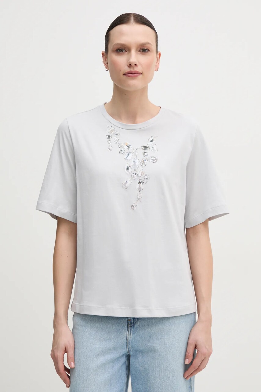 Levně Bavlněné tričko Sisley šedá barva, 3I1XL106R
