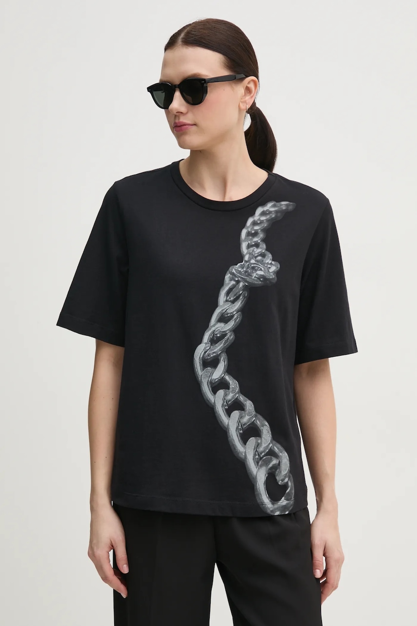 Sisley tricou din bumbac femei, culoarea negru, 3I1XL106R