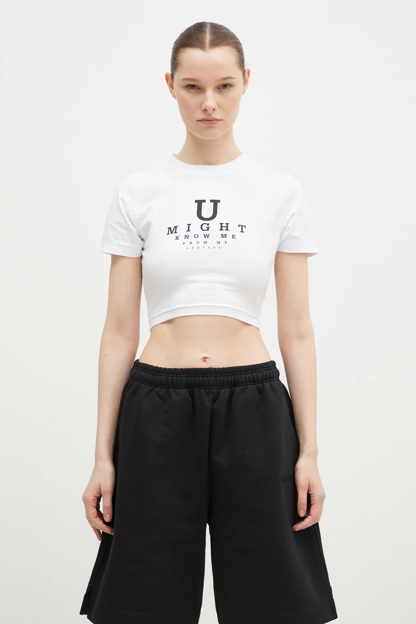 VETEMENTS tricou din bumbac U Might Know Me Cropped Fitted