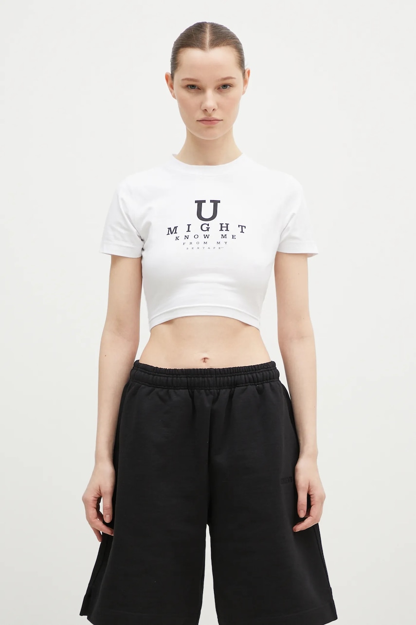 Vetements t-shirt bawełniany U Might Know Me Cropped Fitted