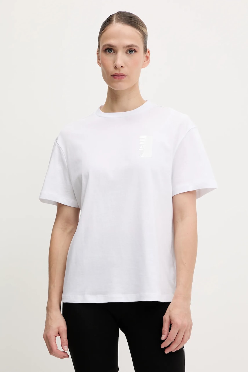 Levně Bavlněné tričko EA7 Emporio Armani dámské, bílá barva, AF10201.7W000186