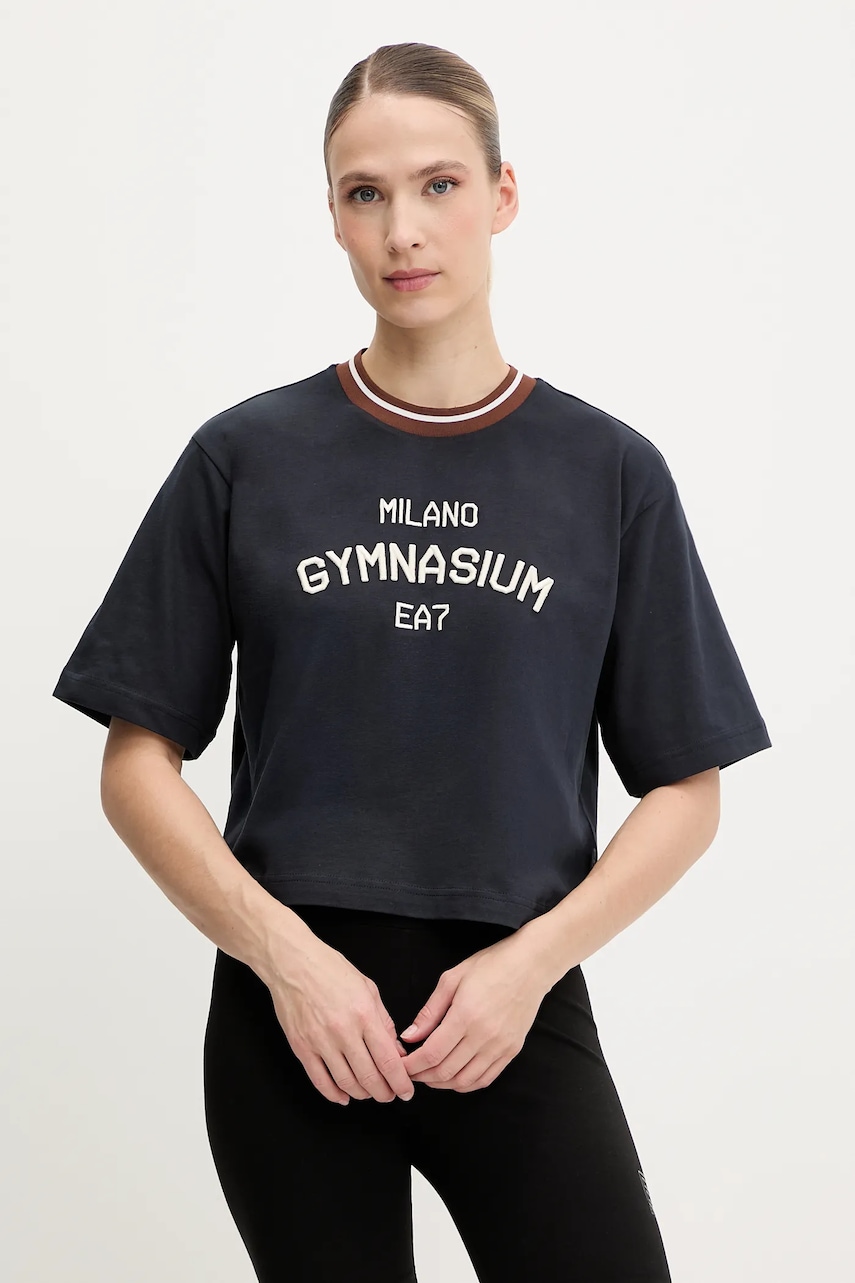 EA7 Emporio Armani tricou din bumbac culoarea bleumarin, AF13243.7W000148