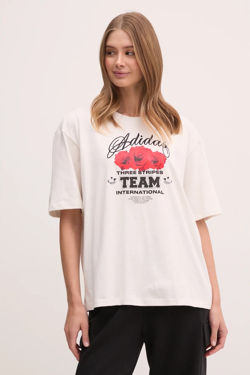 adidas Originals tricou FLOWER TEE femei, culoarea bej, JN6690 adidas Originals tricou FLOWER TEE femei, culoarea bej, JN6690